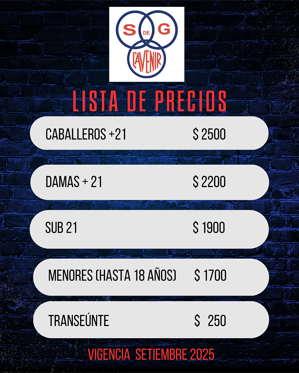 CUOTA MENSUAL PARA TODAS LAS ACTIVIDADES EN EL CLUB L'AVENIR (BOXEO, MUSCULACION,  BASKET, FUTBOL, TENIS DE MESA, PALETA, GIMNASIA, AEROBICA, ENTRENAMIENTO FUNCIONAL, GIMNASIA ARTISTICA.